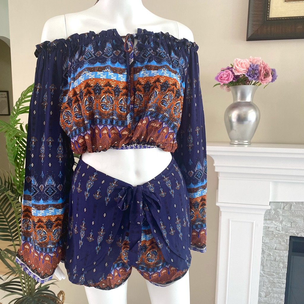 Set High Waist Shorts Off Shoulder Top